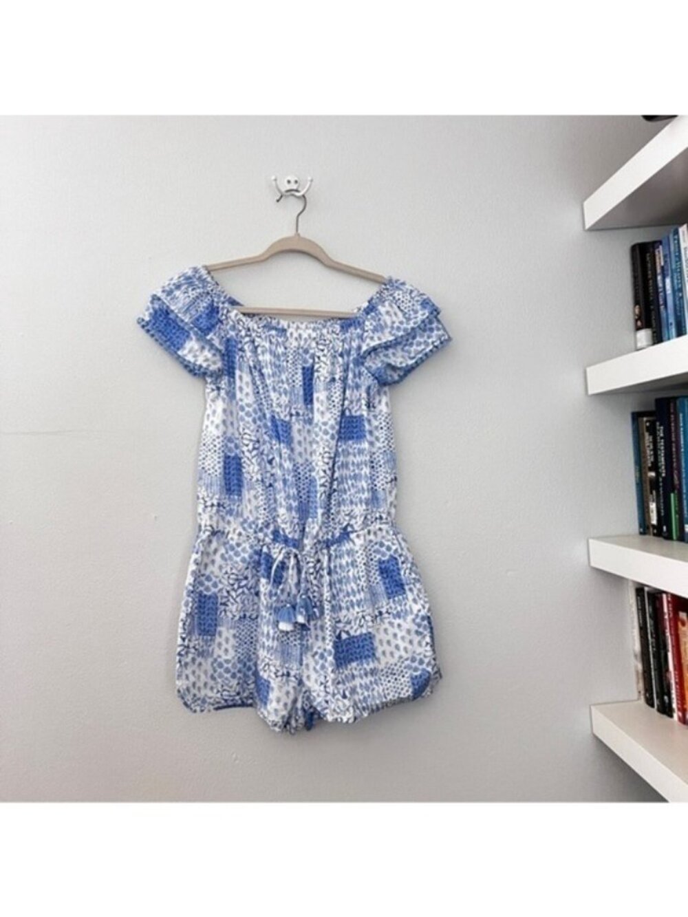 Vineyard Vines Painted Patchwork Ruffle Off The Shoulder Romper size Medium